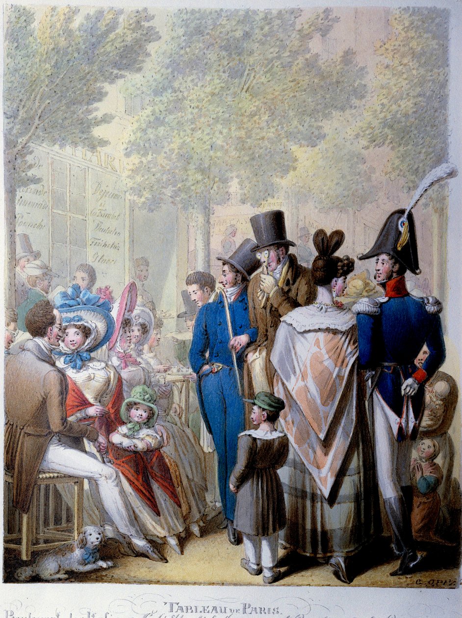 Boulevard des Italians, the cafe Hardy in Paris in the 19th century. Lithography of the German George Emanuel Opitz (1775-1841) 作者 乔治·伊曼纽尔·奥皮兹