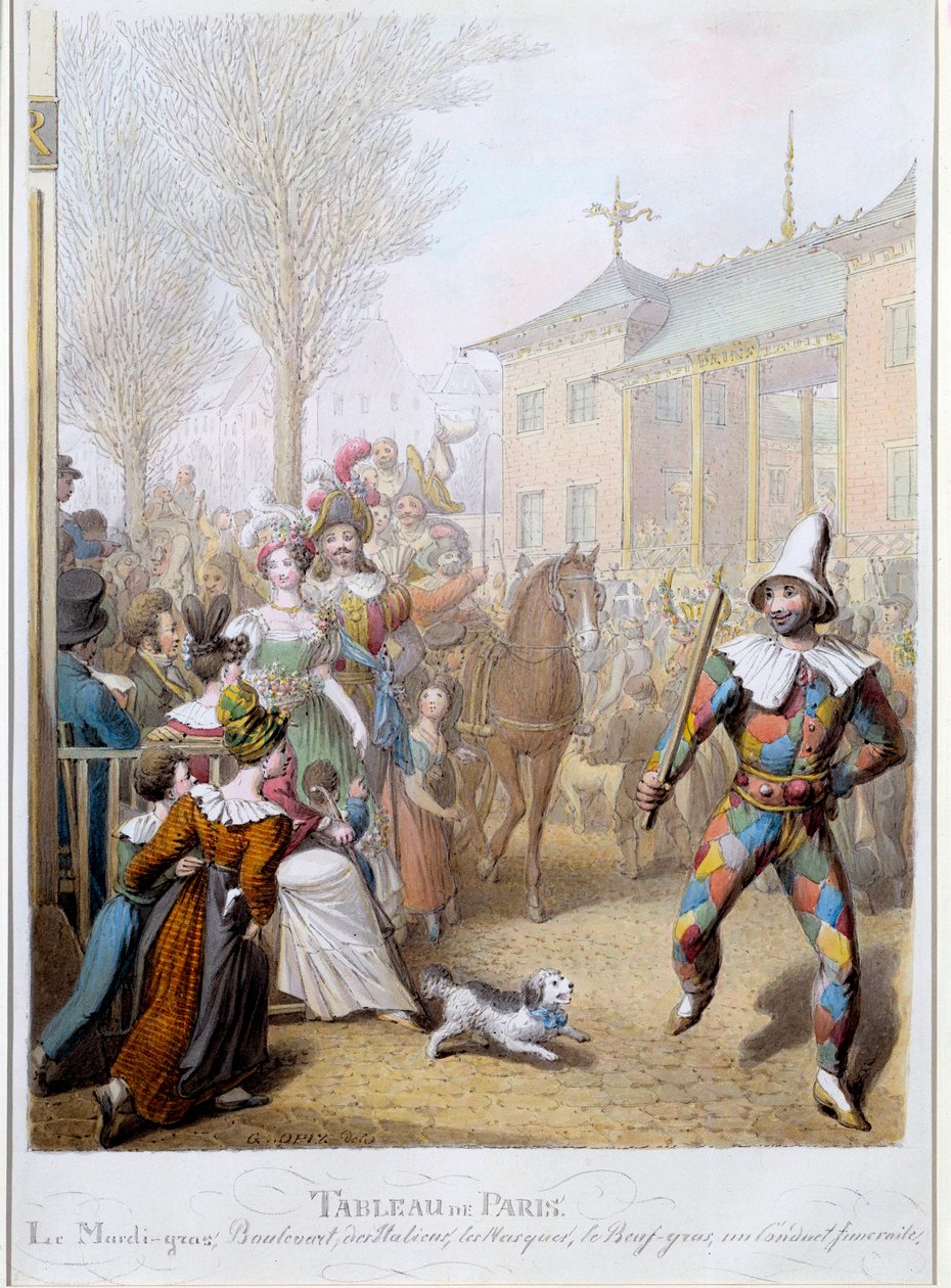 巴黎意大利人大道上的狂欢节 George Emanuel Opitz (1775-1841) 插图，19 世纪巴黎，卡纳瓦莱博物馆 作者 乔治·伊曼纽尔·奥皮兹