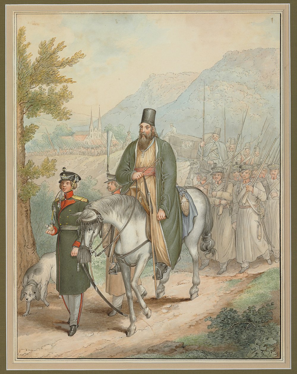 俄罗斯士兵陪着牧师骑马， 作者 乔治·伊曼纽尔·奥皮兹