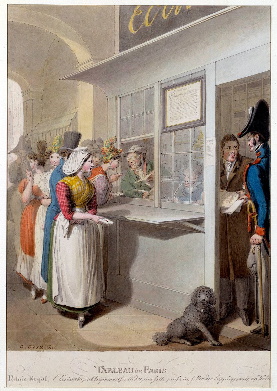 The public writer of the Royal Palace Lithography by George Emanuel Opitz (1775-1841) 19th century Paris, Musee Carnavalet 作者 乔治·伊曼纽尔·奥皮兹