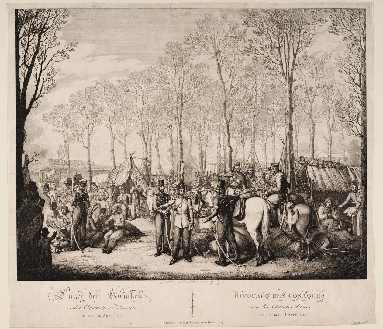 1814年4月，在巴黎香榭丽舍大街上的哥萨克人的野兽，1814年 作者 乔治·伊曼纽尔·奥皮兹（Georg Emanuel Opiz）