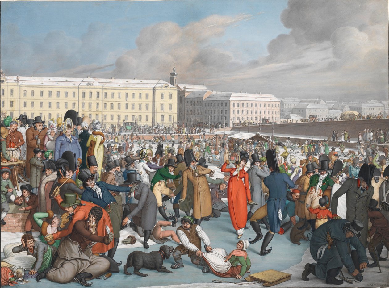 1805年，在Wiener Neustadt运河的冰冻港湾中滑冰。 作者 乔治·伊曼纽尔·奥皮兹（Georg Emanuel Opiz）