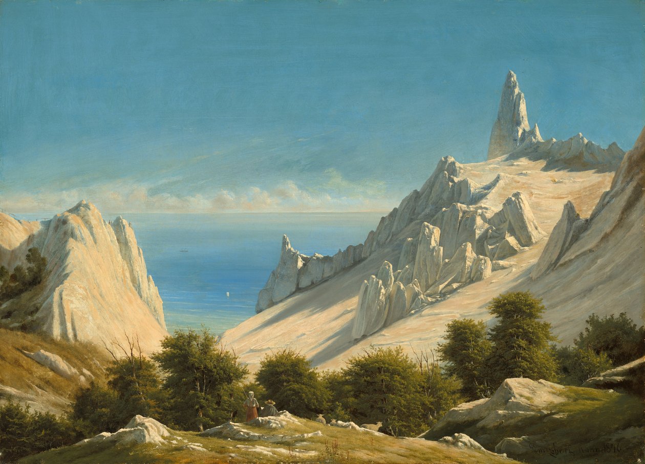 莫恩悬崖的Sommerspiret景观，1846年。 作者 乔治·埃米尔·利伯特