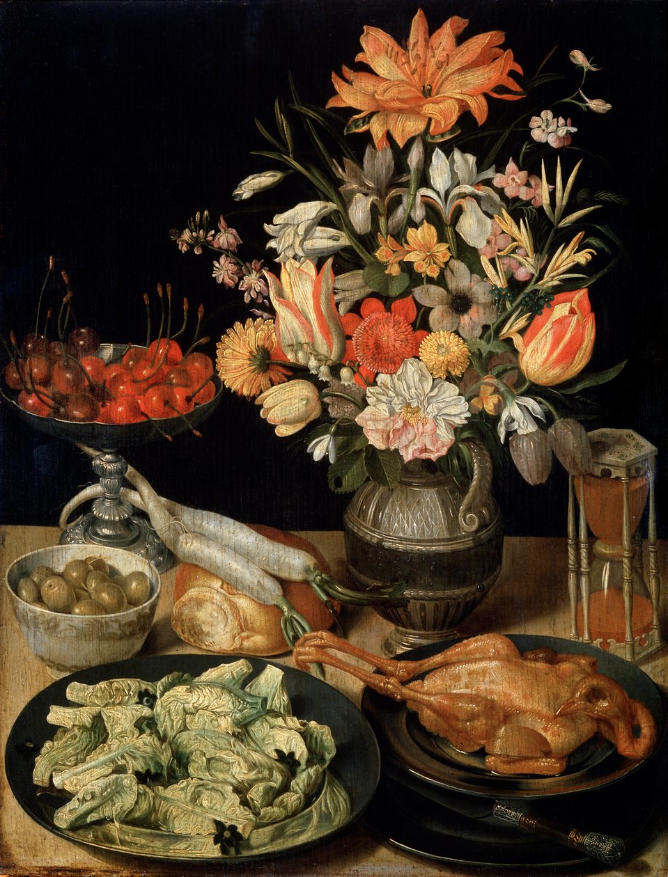 静物与鲜花和小吃，c1630-c1635 作者 乔治·弗莱格