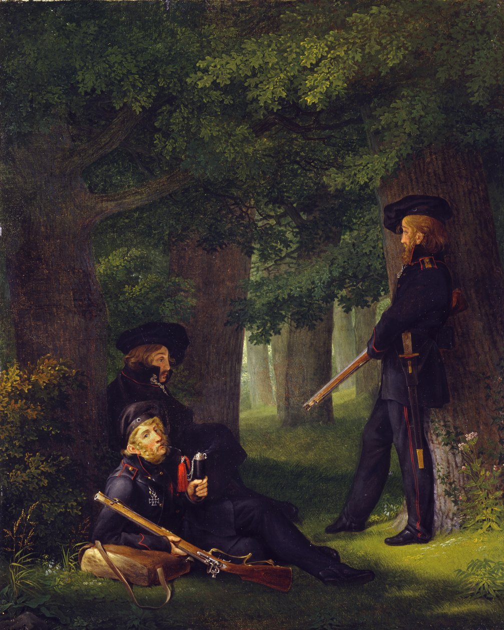 德国：Theodor Körner、Friedrich Friesen 和 Heinrich Hartmann 在前哨执勤 作者 格奥尔格·弗里德里希·克斯廷