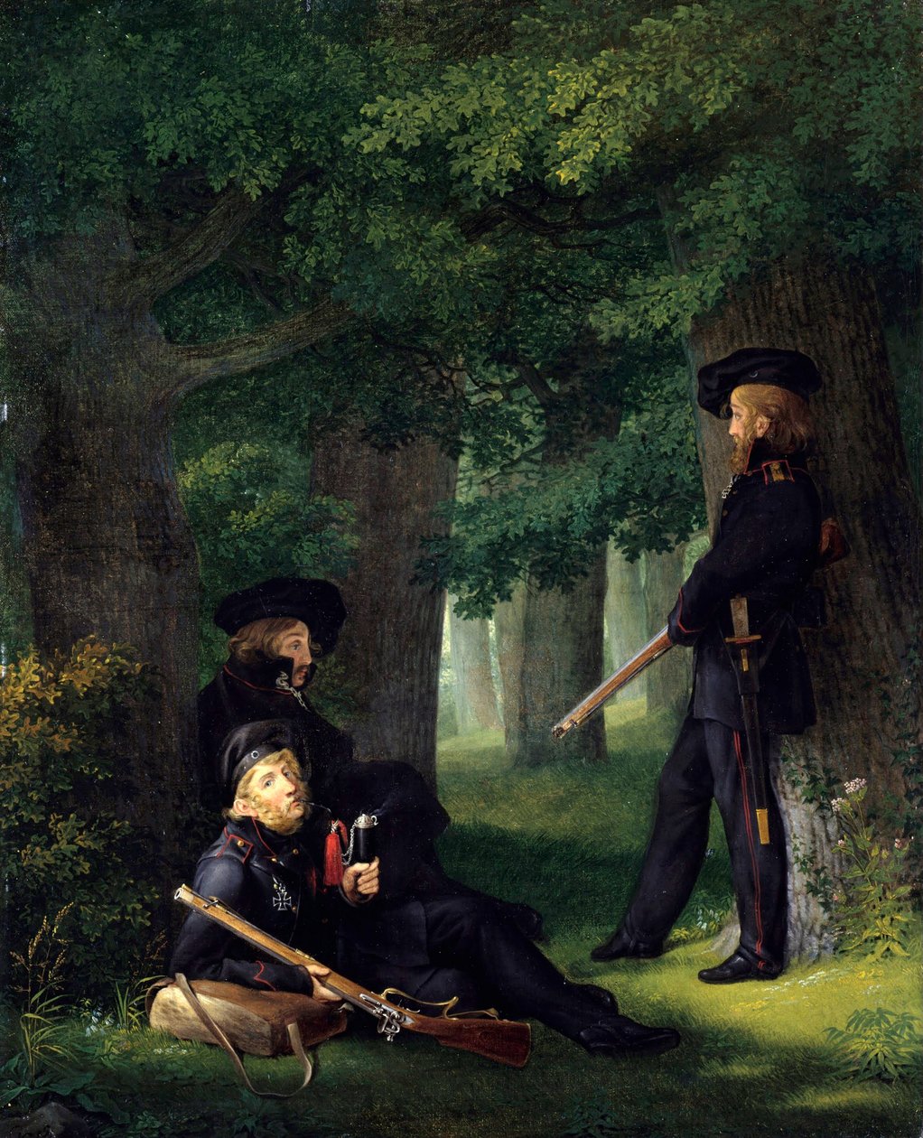 《前哨》（Outpost Duty）（Theodor Koerner（1791-1813，普鲁士诗人和士兵），Karl Friedrich Friesen（1784-1814，教育家和特立独行者）和 Heinrich Hartmann 的肖像画，Georg Friedrich Kersting（1785-1785- 1847) 1815 暗淡 46x35 厘米 作者 格奥尔格·弗里德里希·克斯廷