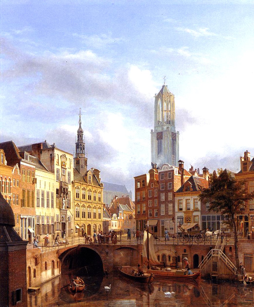 乌得勒支与Oudegracht，1827年布面油画 作者 乔治·吉利斯·范·哈嫩（Georg Gillis van Haanen）