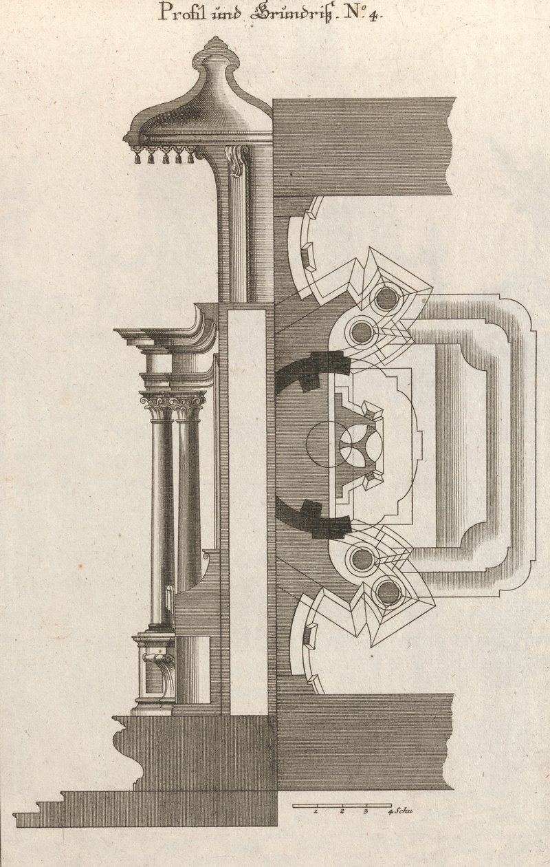 祭坛的平面图和侧视图，板块d 2来自 "Unterschiedliche Neu..."，约1750-56年印刷。 作者 乔治·戈特弗里德·温克勒