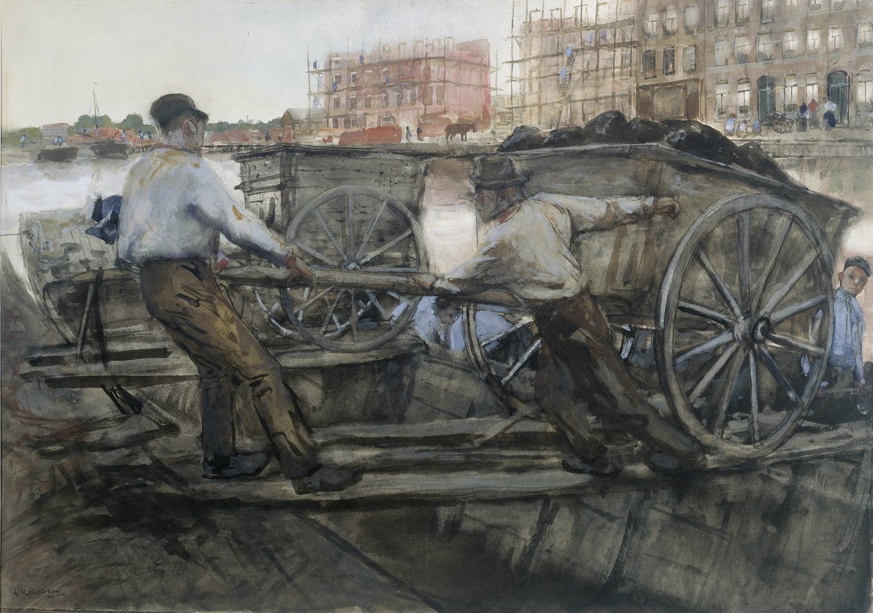 1900年，阿姆斯特丹Jacob van Lennepkade的劳动力重载车 作者 乔治·亨德里克·布雷特纳