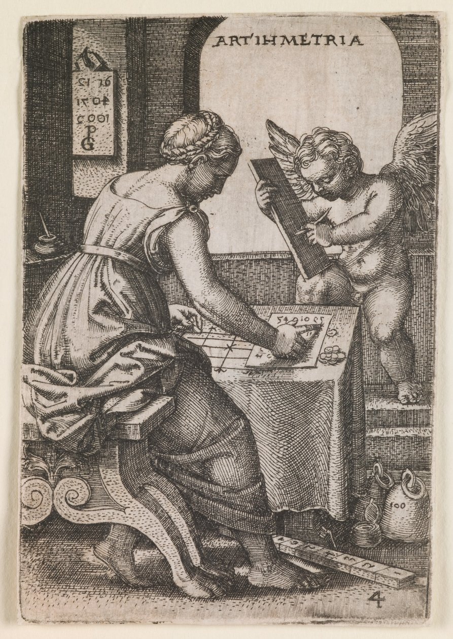 算术》，选自 "文科 "系列，约 1541 年（版画） 作者 乔治·彭茨