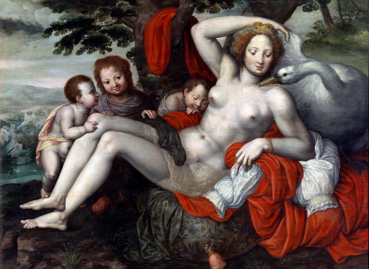 ""Leda et le cygne"" - Leda and the Swan par Pencz, Georg (Jorg) (1500/02-1550), Mid of 16th cen. - Oil on wood, 92x126 - Museo del Prado, Madrid 作者 乔治·彭茨