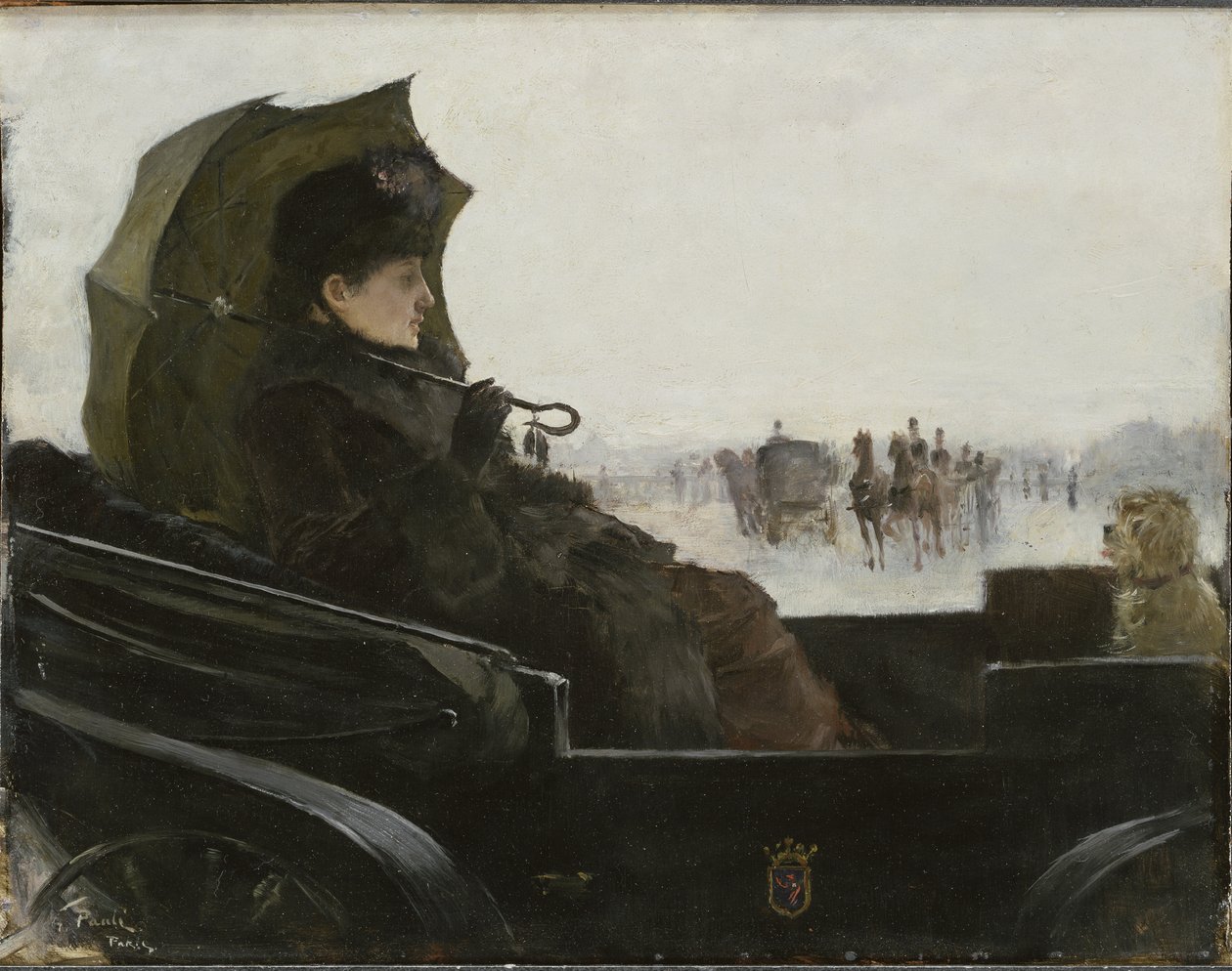 巴黎马车上的女人 - 巴黎，巴黎，Pauli，Georg（1855-1935 年）。 木头上的油 作者 乔治·维尔赫姆·保利