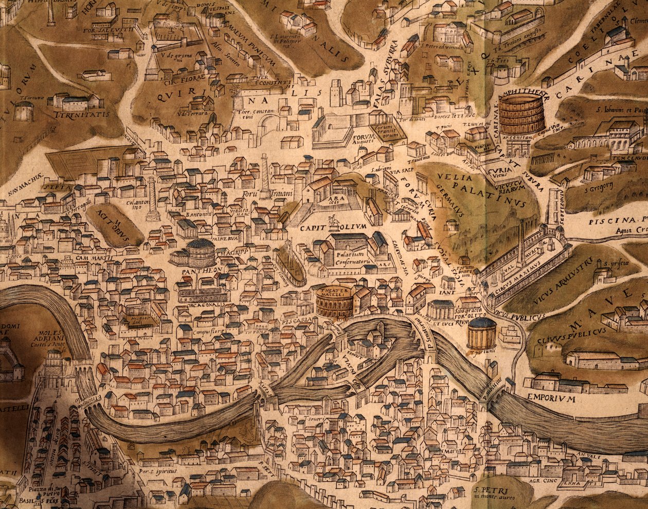罗马城，地图板，来自乔治-布劳恩（1541-1622）和弗朗茨-霍根伯格（1535-1590）的《世界之城》的细节，他们活跃在科隆，雕刻，意大利 作者 弗兰斯