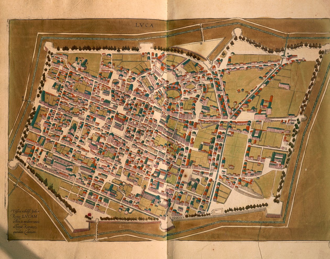 卢卡，摘自Georg Braun和Franz Hogenberg的《Civitates Orbis Terrarum》，雕版。 作者 弗兰斯