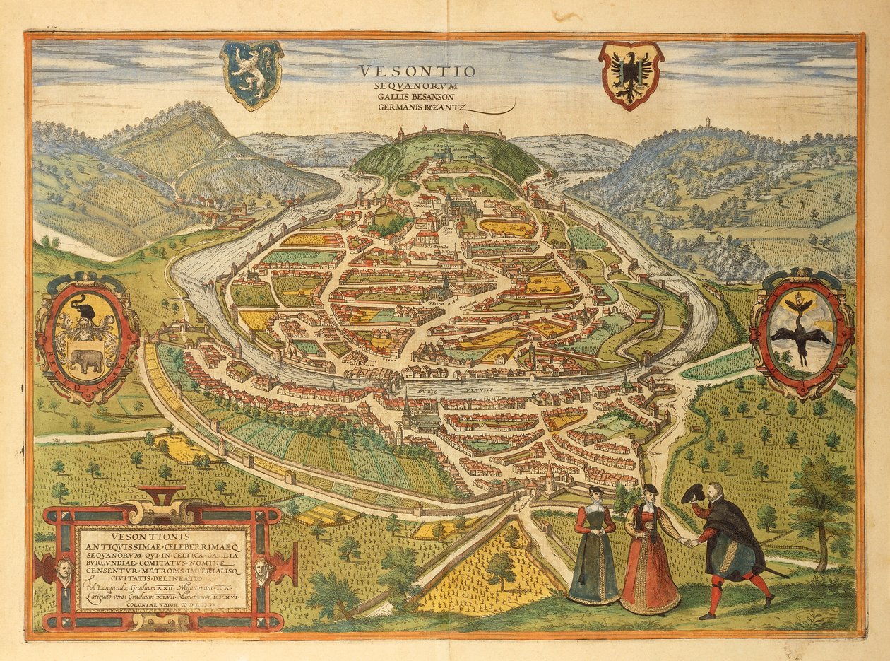 贝桑松地图来自Georg Braun的Civitates Orbis Terrarum。 作者 弗兰斯