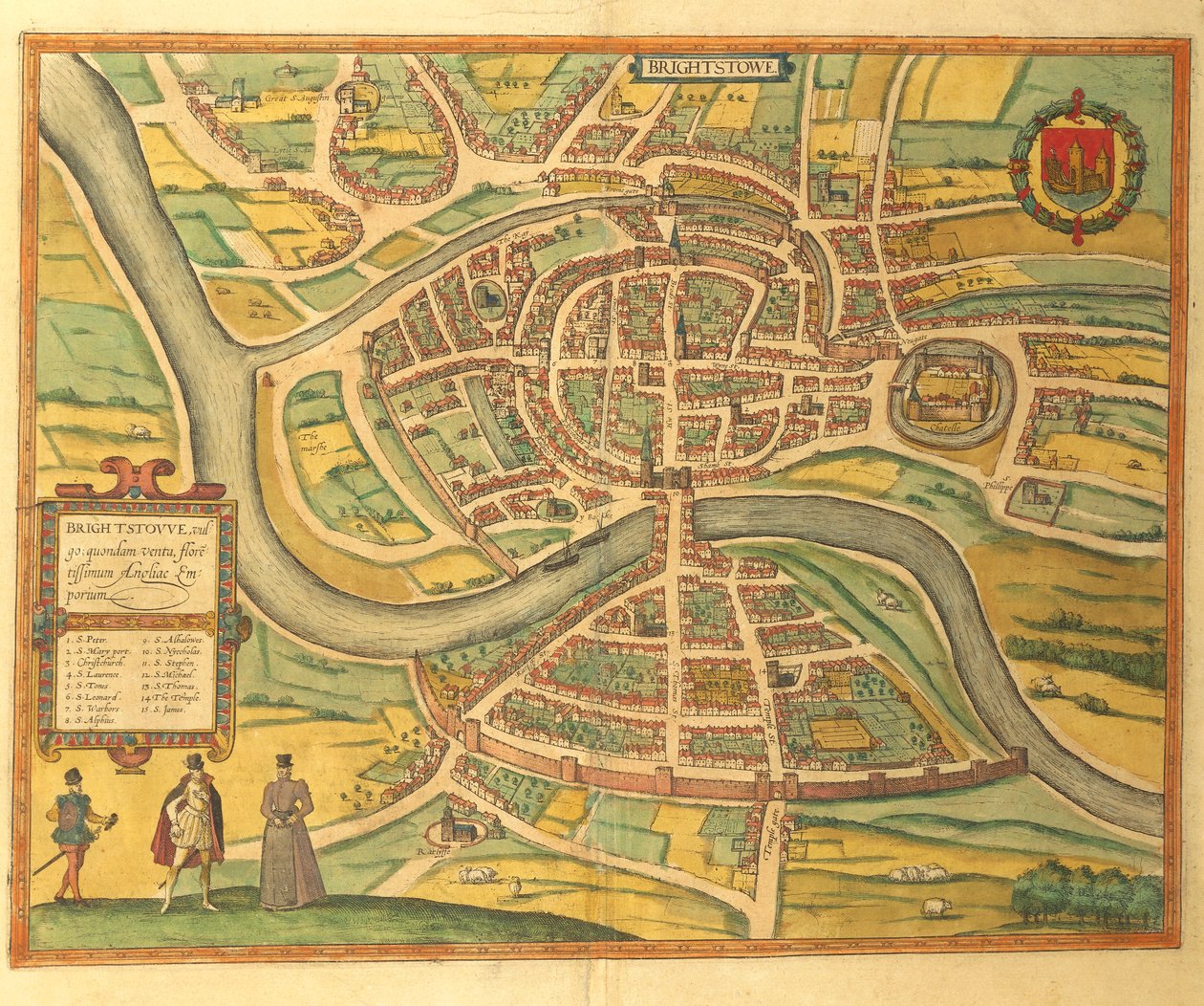布里斯托尔地图，来自乔治-布劳恩的Civitates Orbis Terrarum。 作者 弗兰斯
