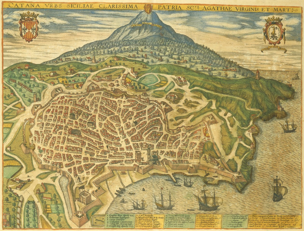 卡塔尼亚地图来自Georg Braun的Civitates Orbis Terrarum。 作者 弗兰斯
