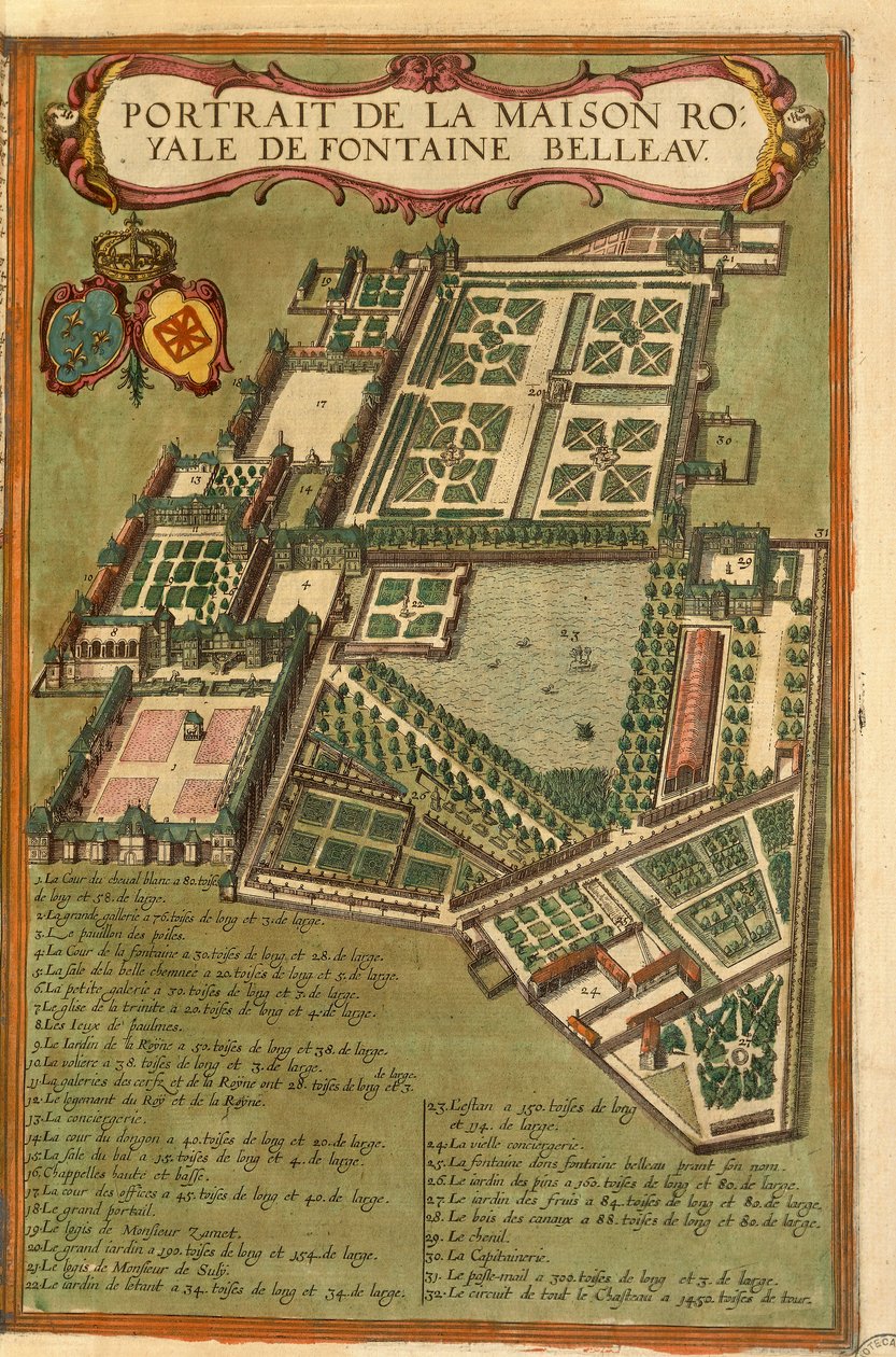 枫丹白露城堡地图，来自Georg Braun的Civitates Orbis Terrarum。 作者 弗兰斯