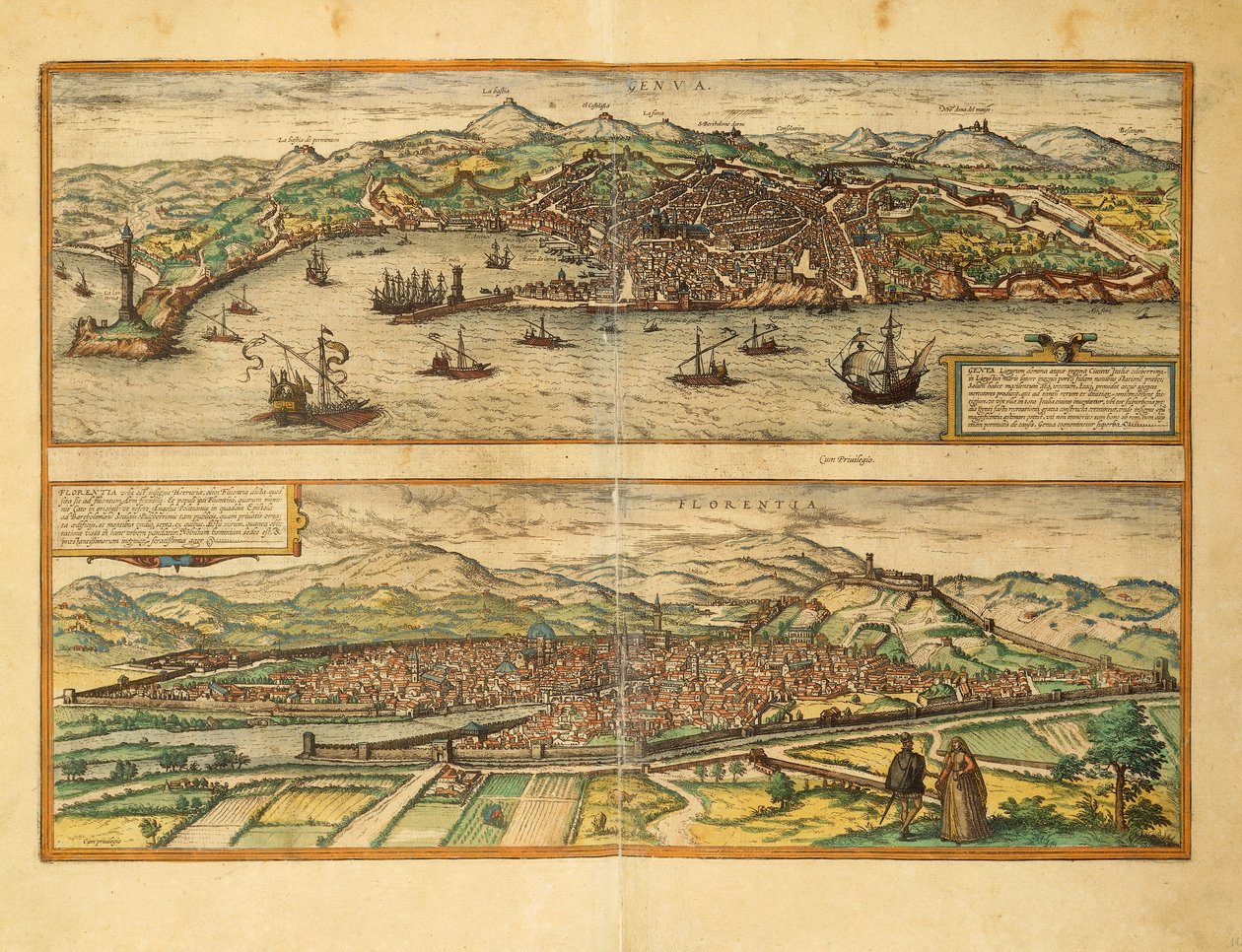 热那亚和佛罗伦萨地图，来自Georg Braun的Civitates Orbis Terrarum。 作者 弗兰斯