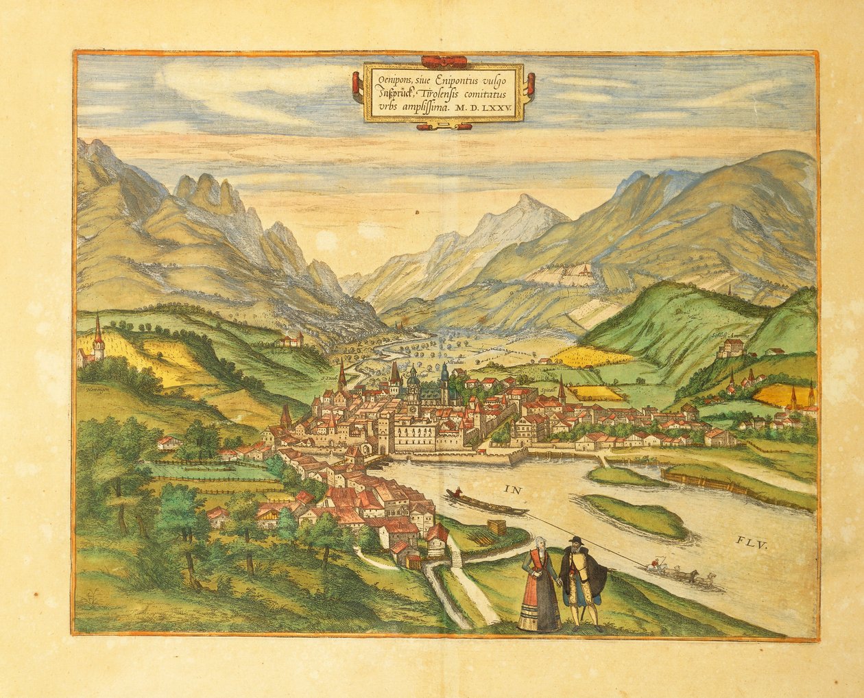因斯布鲁克地图，来自Georg Braun的Civitates Orbis Terrarum。 作者 弗兰斯