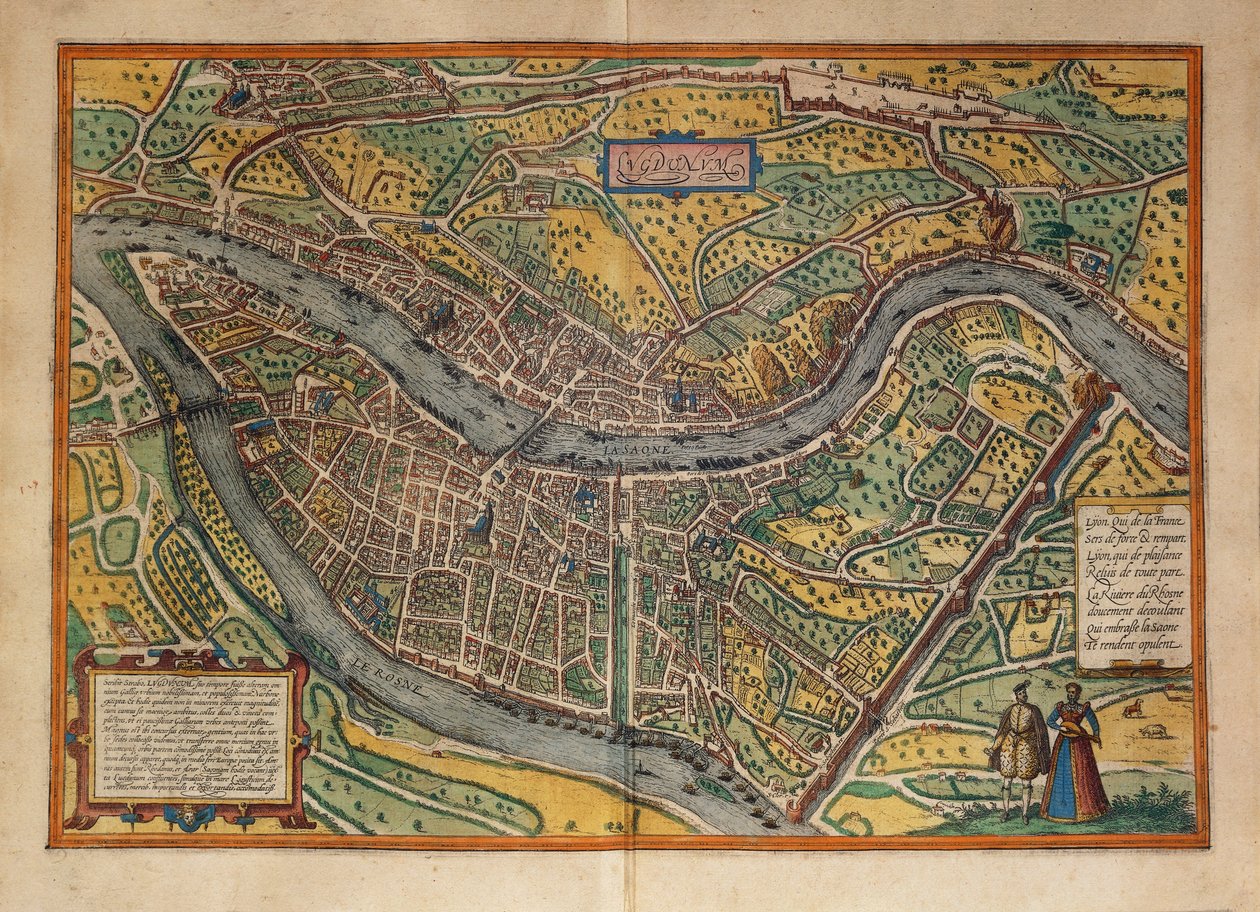 法国里昂地图，来自Georg Braun的Civitates Orbis Terrarum。 作者 弗兰斯