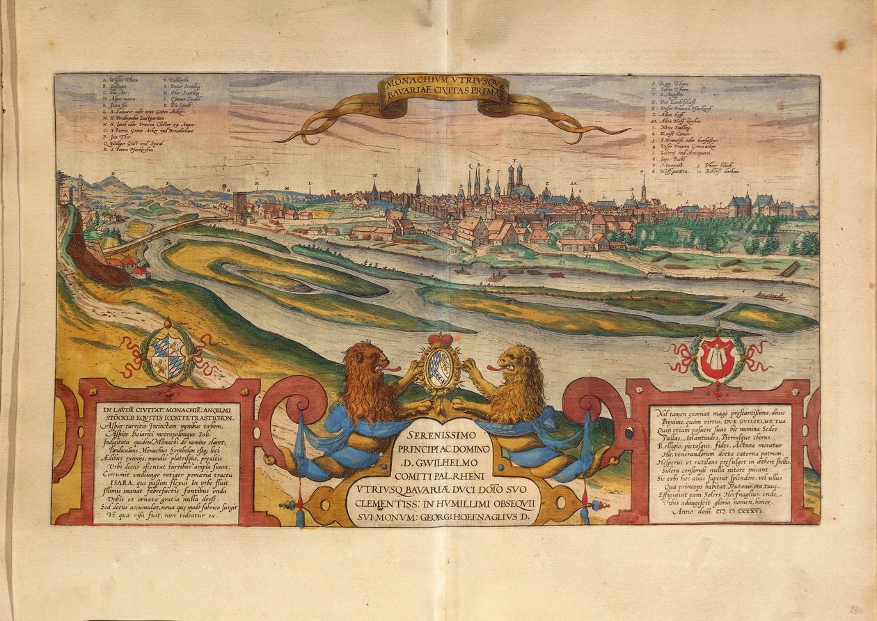 德国慕尼黑地图，来自Georg Braun的Civitates Orbis Terrarum。 作者 弗兰斯