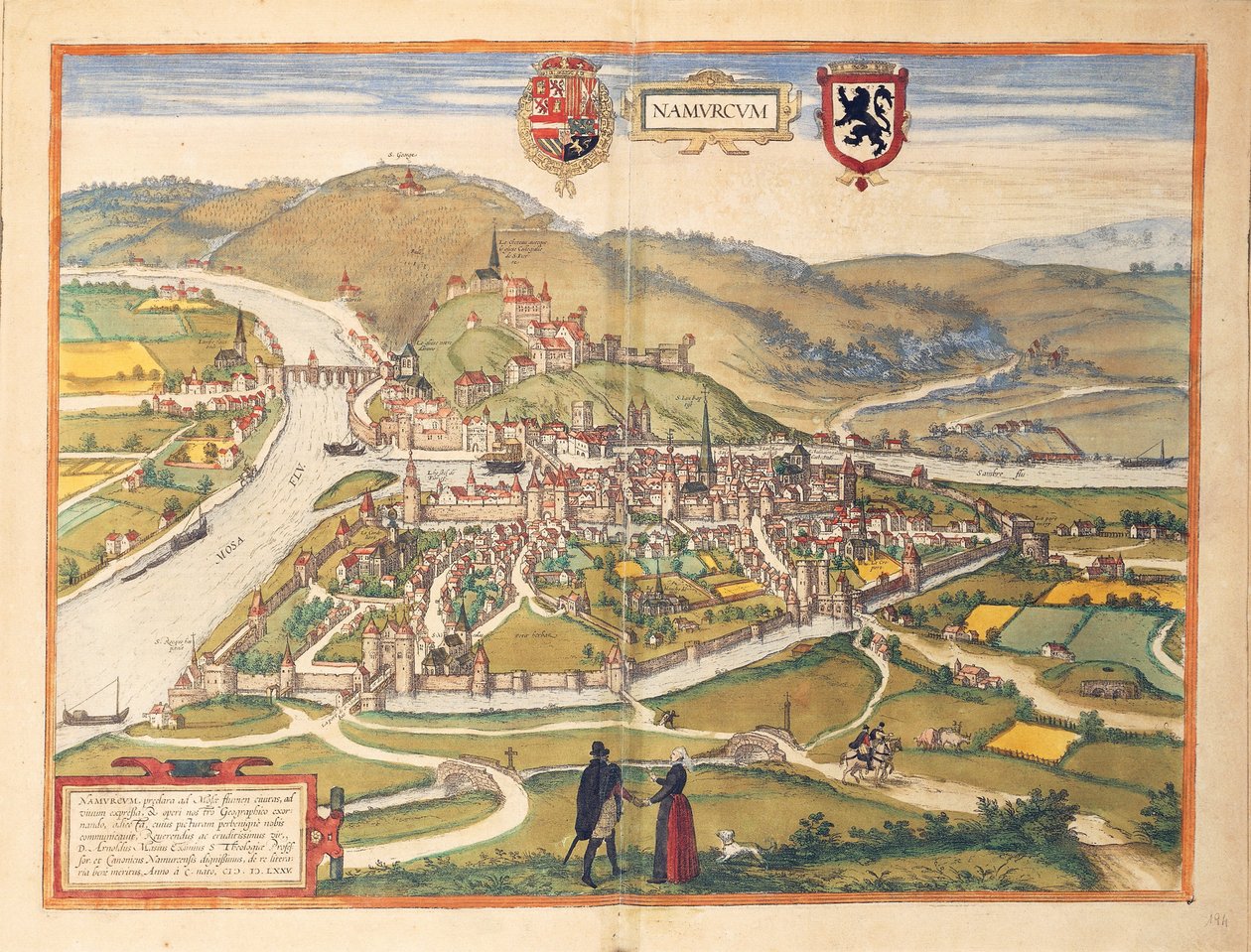 纳穆尔地图，来自乔治-布劳恩的Civitates Orbis Terrarum。 作者 弗兰斯