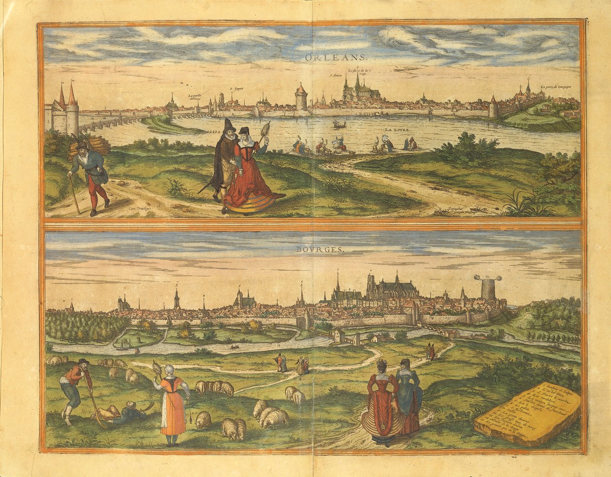 奥尔良和布尔格的地图，来自乔治-布劳恩的Civitates Orbis Terrarum。 作者 弗兰斯