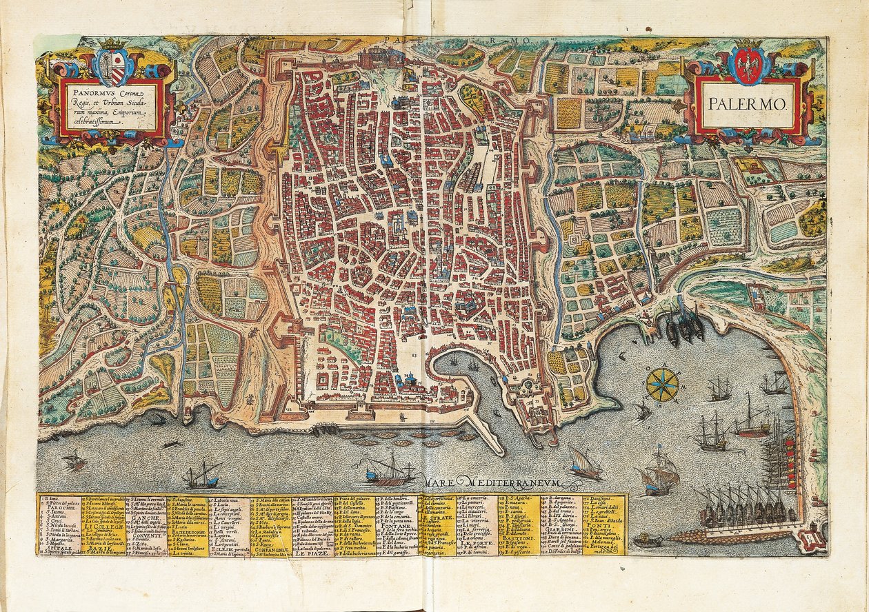 巴勒莫地图，来自Georg Braun的Civitates Orbis Terrarum。 作者 弗兰斯