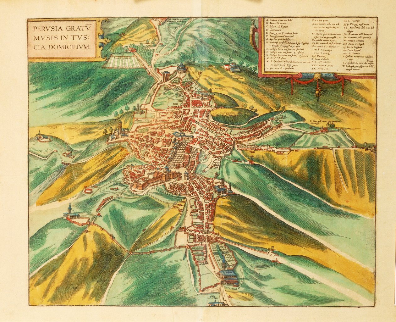 佩鲁贾地图，来自Georg Braun的Civitates Orbis Terrarum。 作者 弗兰斯