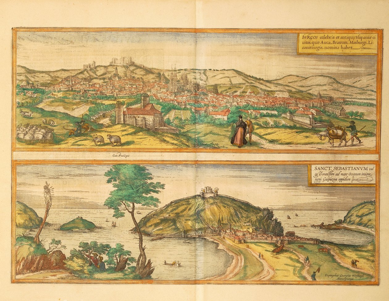圣塞巴斯蒂安和布尔戈斯地图来自乔治-布劳恩的Civitates Orbis Terrarum。 作者 弗兰斯
