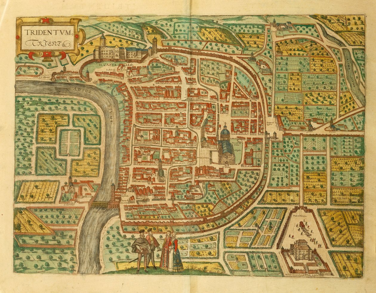 特伦托地图，来自Georg Braun的Civitates Orbis Terrarum。 作者 弗兰斯