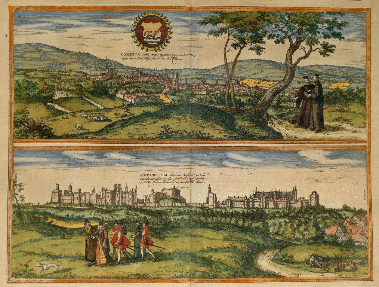 温莎和牛津的地图，来自Georg Braun的Civitates Orbis Terrarum。 作者 弗兰斯