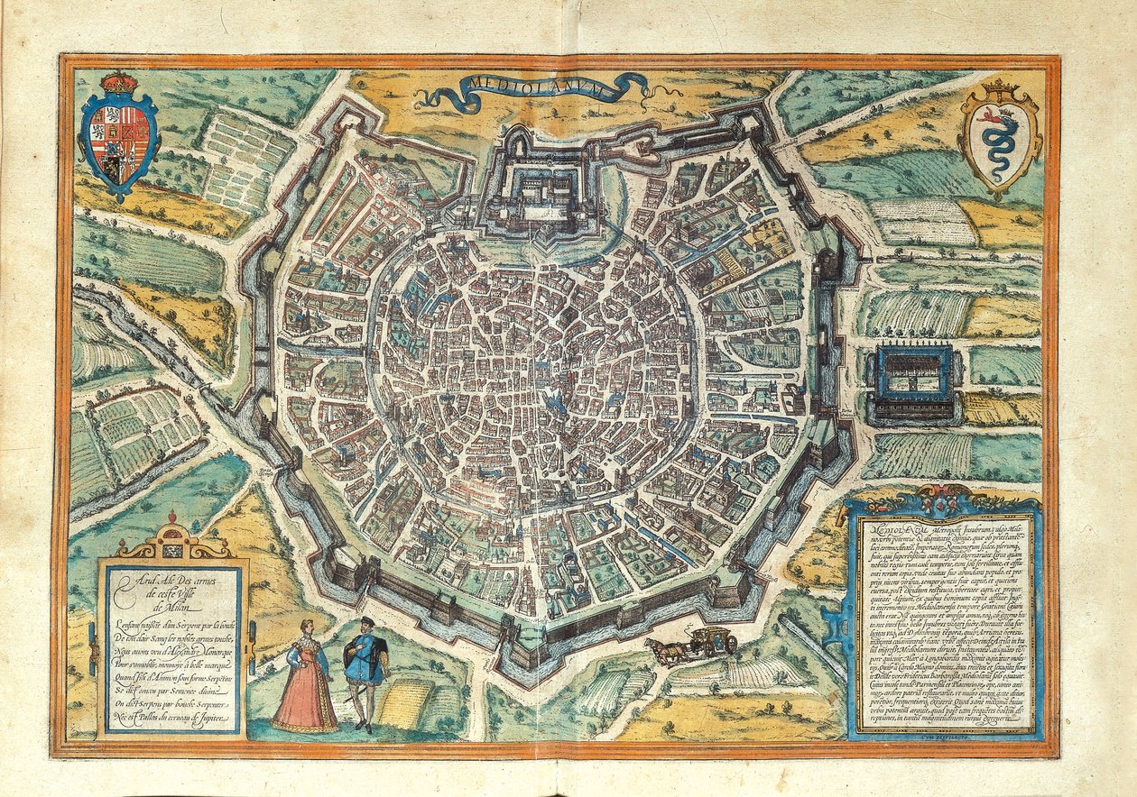 米兰，来自乔治-布劳恩的Civitates Orbis Terrarum。 作者 弗兰斯