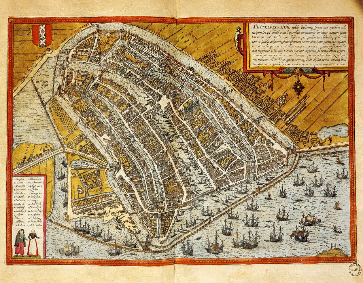 荷兰，阿姆斯特丹地图，出自乔治-布劳恩（1541-1622）和弗朗茨-霍根伯格（1535-1590）的《Civitates Orbis Terrarum》，雕版画 作者 弗兰斯