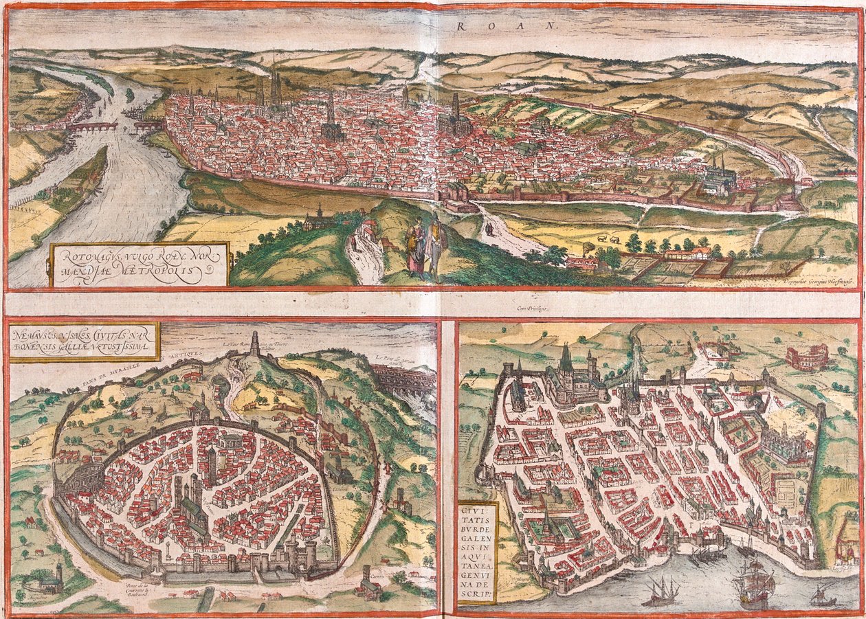 法国鲁昂、尼姆、波尔多 作者 格奥尔格和霍根伯格·弗朗茨 (1535-90) 布劳恩
