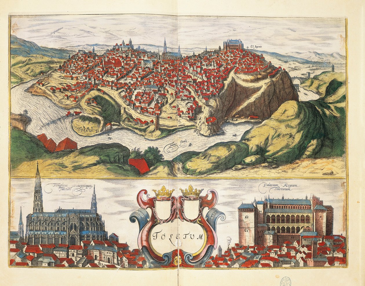 西班牙，托莱多，托莱多市，来自Georg Braun和Franz Hogenberg的Civitates Orbis Terrarum，雕刻。 作者 弗兰斯