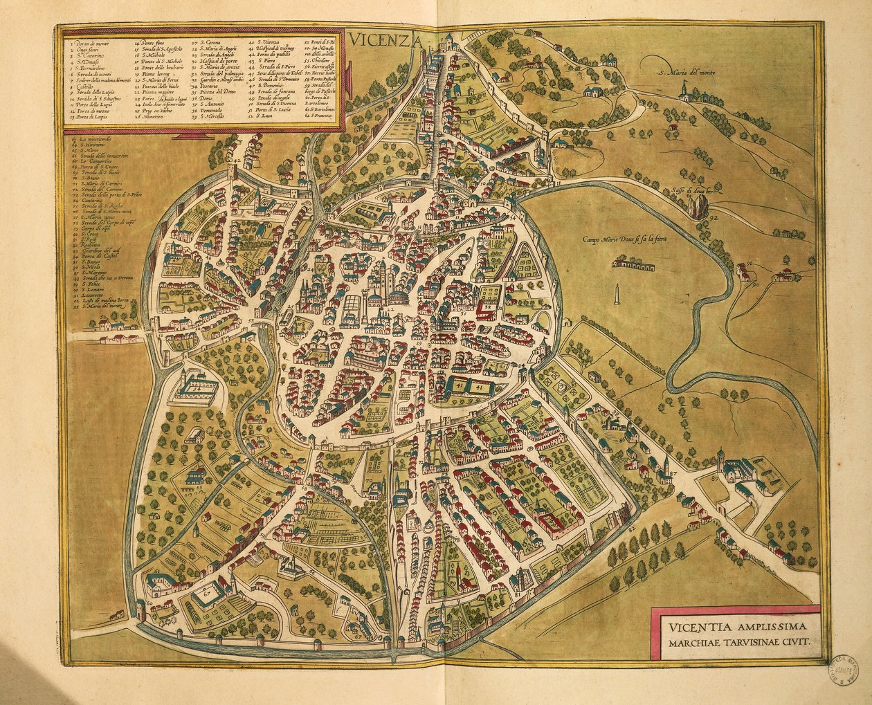 维琴察，来自乔治-布劳恩的《Civitates Orbis Terrarum》。 作者 弗兰斯
