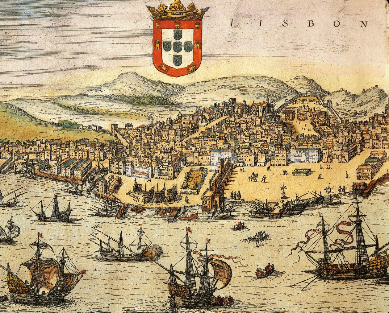 里斯本市地图，来自Georg Braun和Franz Hogenberg的Civitates Orbis Terrarum，雕版画 作者 弗兰斯