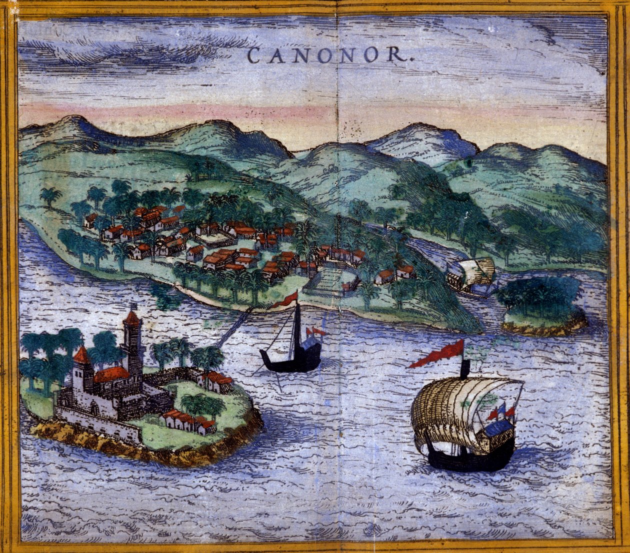 印度Canonor（或Cannanore）的景象，来自Braun和Hogenberg的《Civitates Orbis Terrarum》版本 作者 弗兰斯