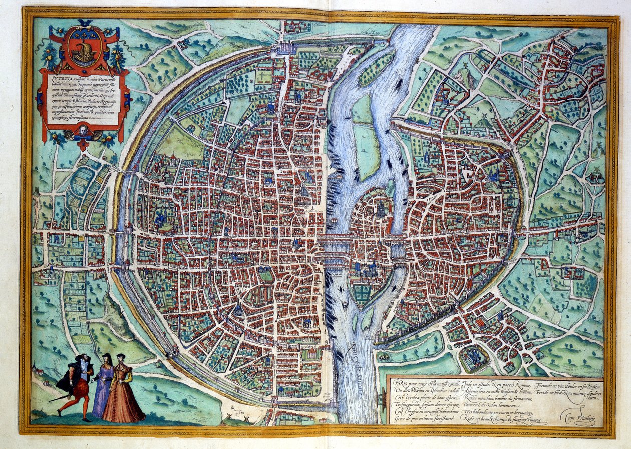 16世纪末的巴黎市景。Atlas de Braun & Hogenberg，阿姆斯特丹 作者 弗兰斯