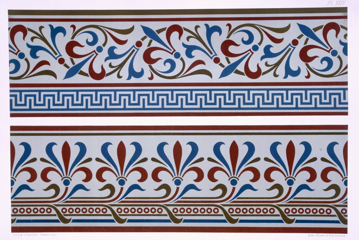 Neo-Grec饰品：边框和dado设计，来自&39;The Practical Decorator and Ornamentalist&39;的第二十四版，1892年出版99：pattern;图案;装饰;装饰;设计;某些架构 作者 乔治·阿什当·奥兹利