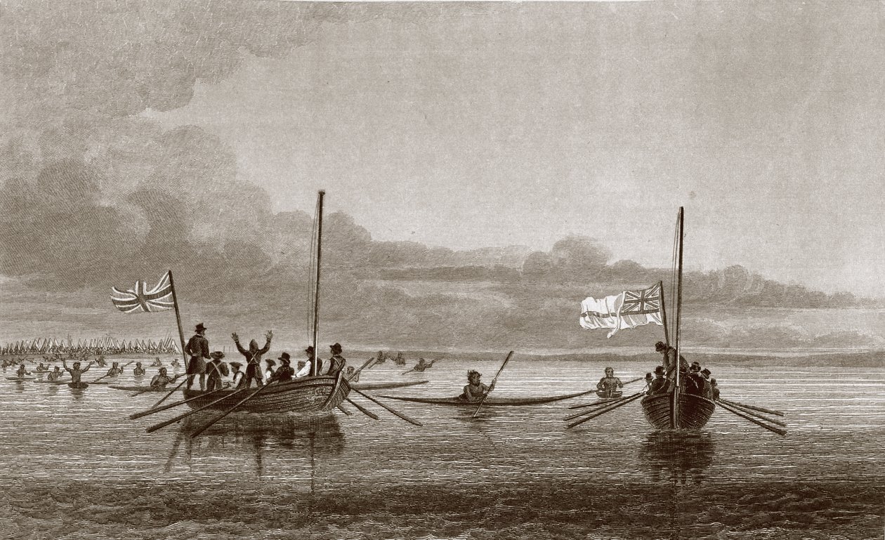 1826年7月7日，Eskimaux从1825年至1825年的“第二次远征到极地海岸的叙事”，由约翰·富兰克林爵士（1786-1847）镌刻到Shoalwater湾的船上 作者 乔治·贝克