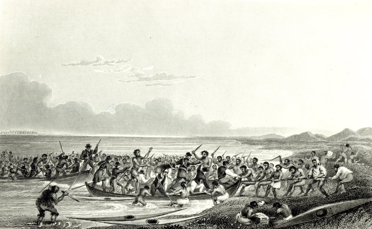 Eskimoes掠夺船只，由Edward Francis Finden（1791-1857）雕刻，1828年5月 作者 乔治·贝克