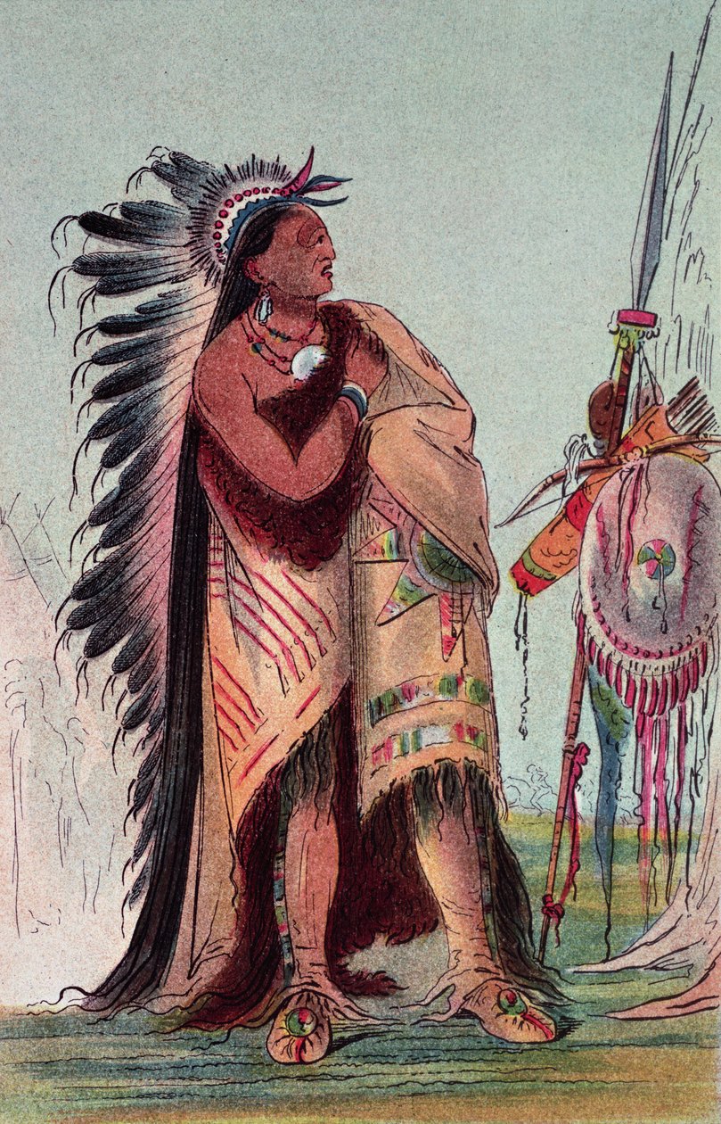 Crow Indian Pa-Ris-Ka-Roo-Pa，&39;The Two Crows&39;（手工彩色版画） 作者 乔治·卡特琳