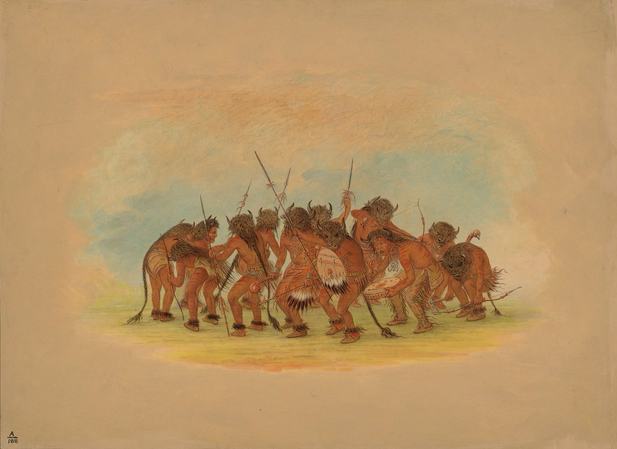 Mandan Buffalo Dance，1861年（卡在纸板上的油） 作者 乔治·卡特琳