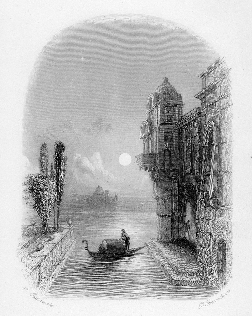 威尼斯的月光场景，由罗伯特·布兰达德（Robert Brandard）于1846年刻 作者 乔治·卡特莫尔