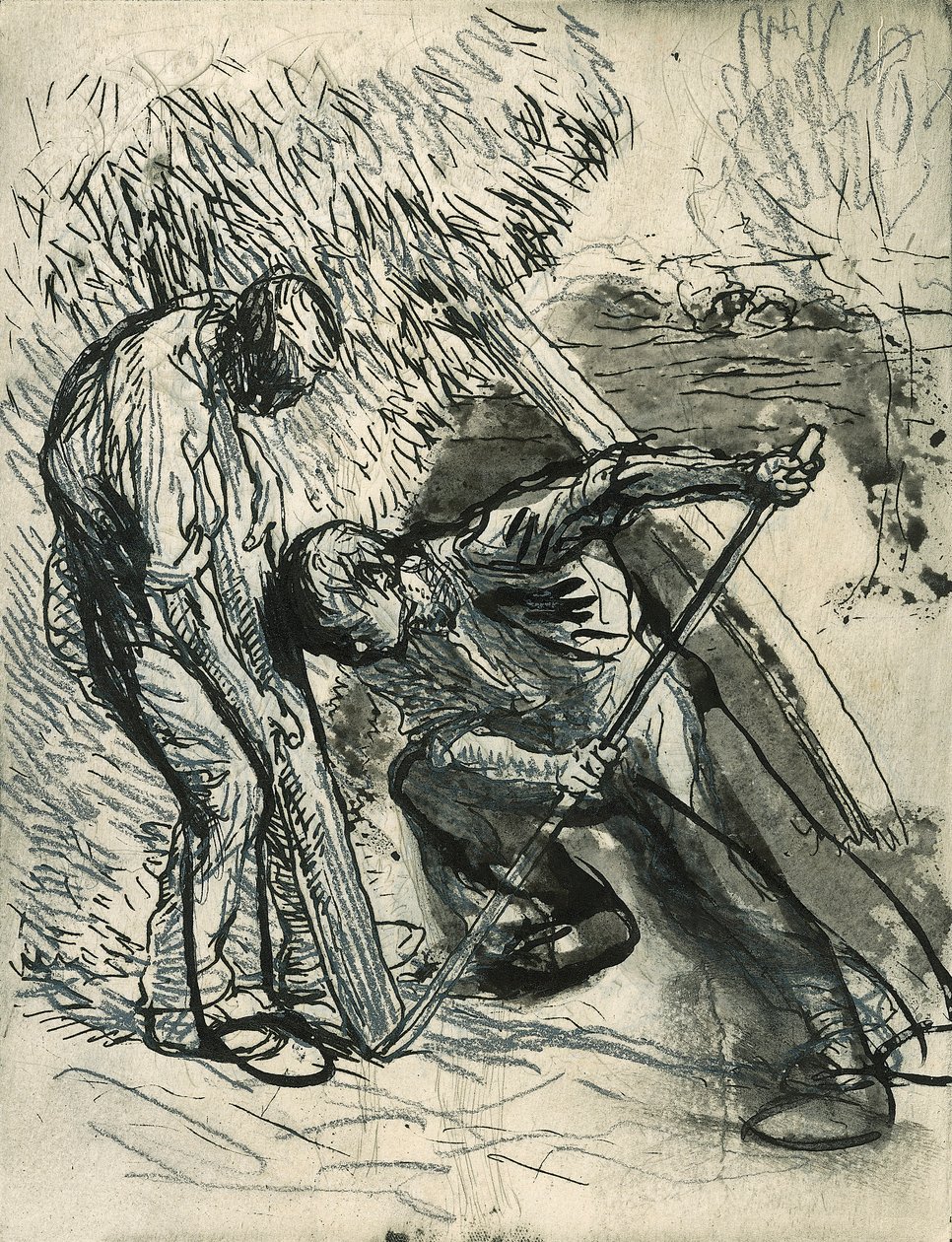 支持Rick，c.1900（铅笔，笔和墨水在证明蚀刻上） 作者 乔治·克劳森