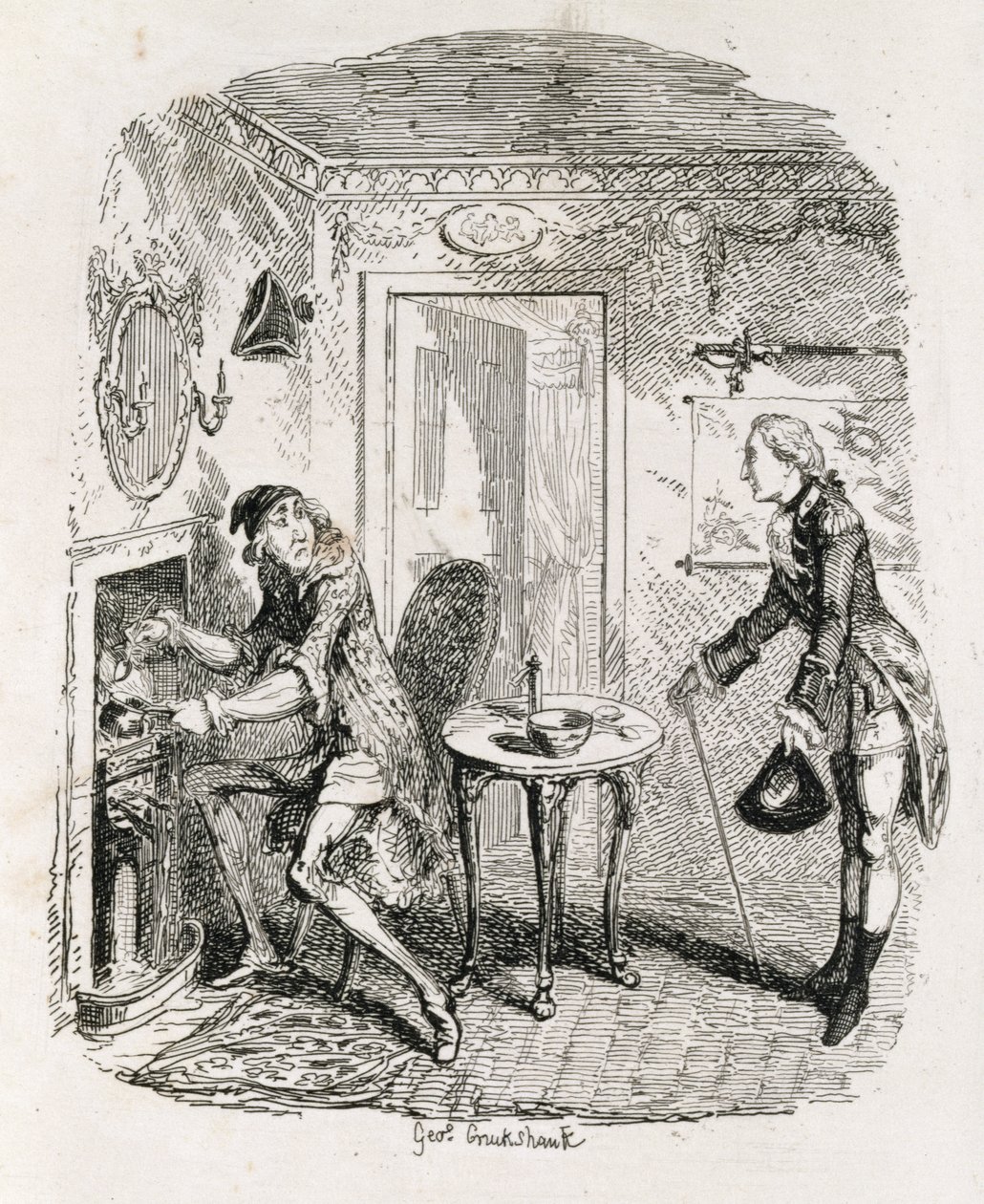 巴斯船长制作Posset，来自&39;Amelia&39;，由艺术家雕刻，插图来自&39;The Henry of Henry Fielding&39;，酒吧。作者：Henry G. Bohn，1853年 作者 乔治·克鲁克申克