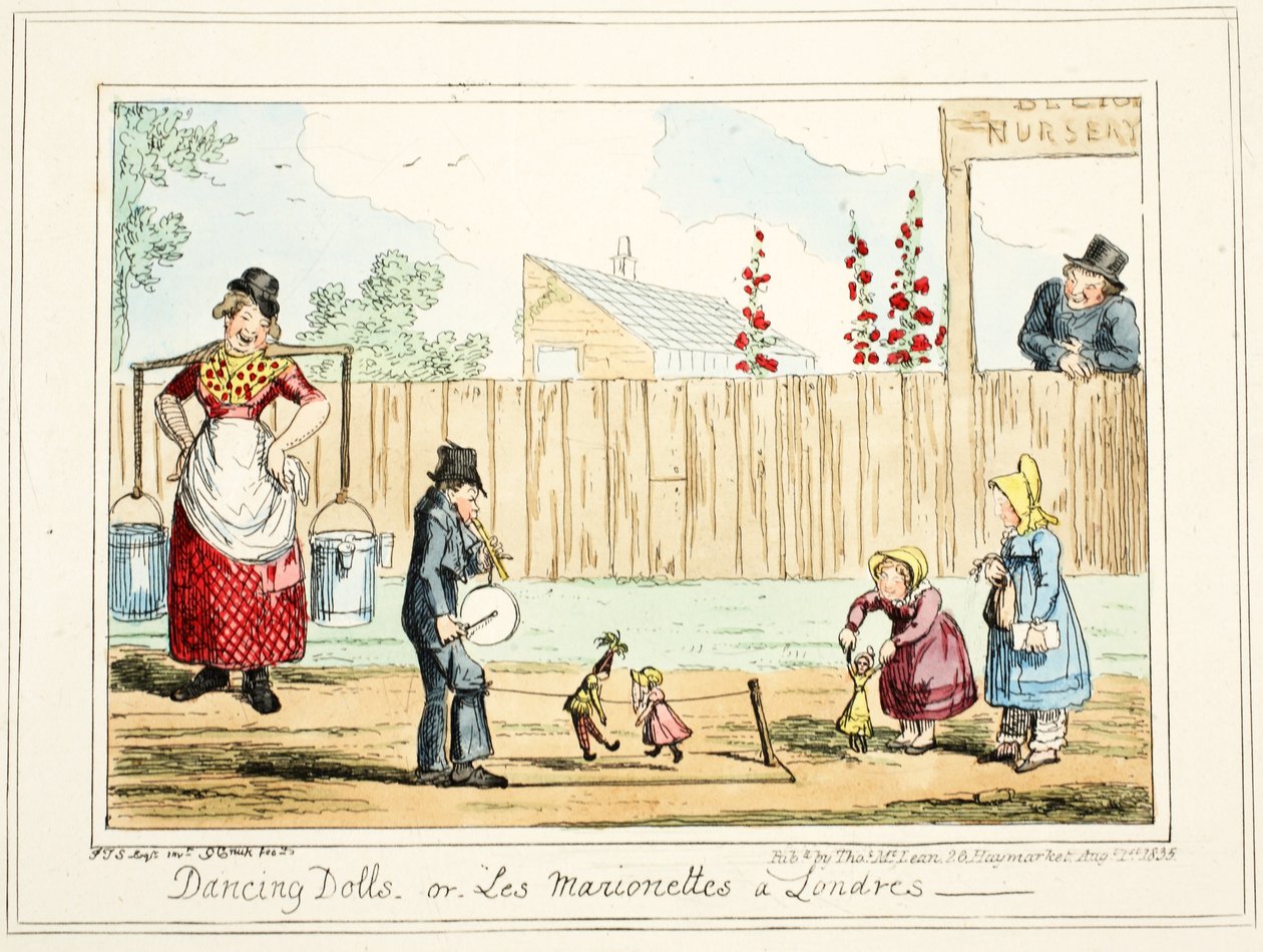 跳舞娃娃或&39;Les Marionettes a Londres&39;，1835年（手工彩色雕刻） 作者 乔治·克鲁克申克